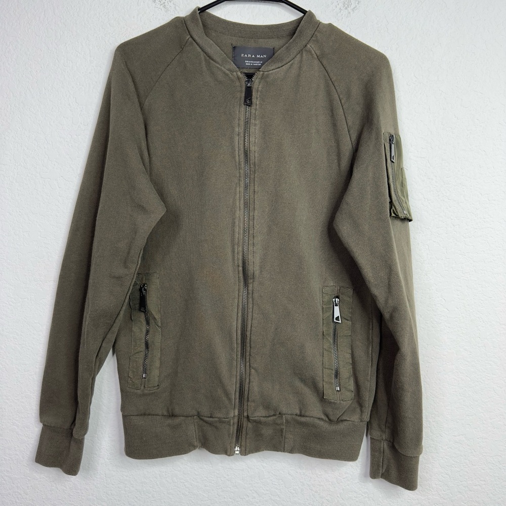 Zara Man Jacket Mens M Green Zip Bomber Utility Casual Streetwear Urban Military